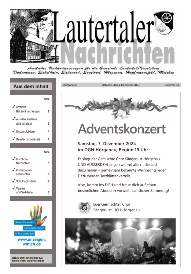 Lautertaler Nachrichten Titelblatt 49/2024
