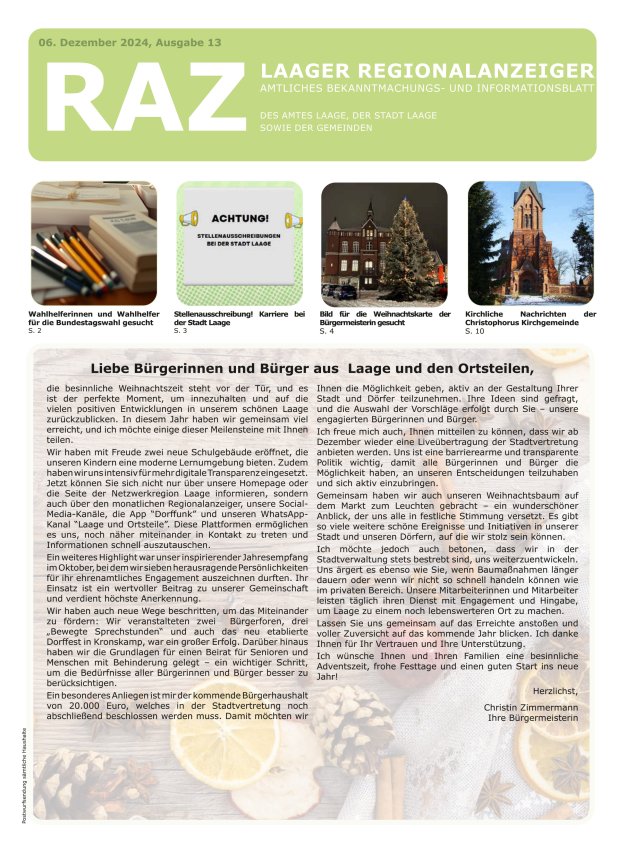 Laager Regionalanzeiger Titelblatt 12/2024