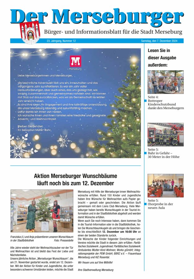 Der Merseburger - Bürger- und Informationsblatt für die Stadt Merseburg Titelblatt 12/2024