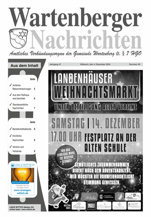 Wartenberger Nachrichten Titelblatt 49/2024