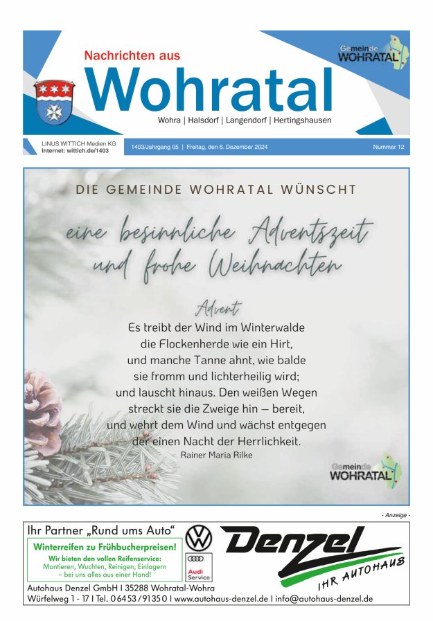 Nachrichten aus Wohratal Titelblatt 12/2024