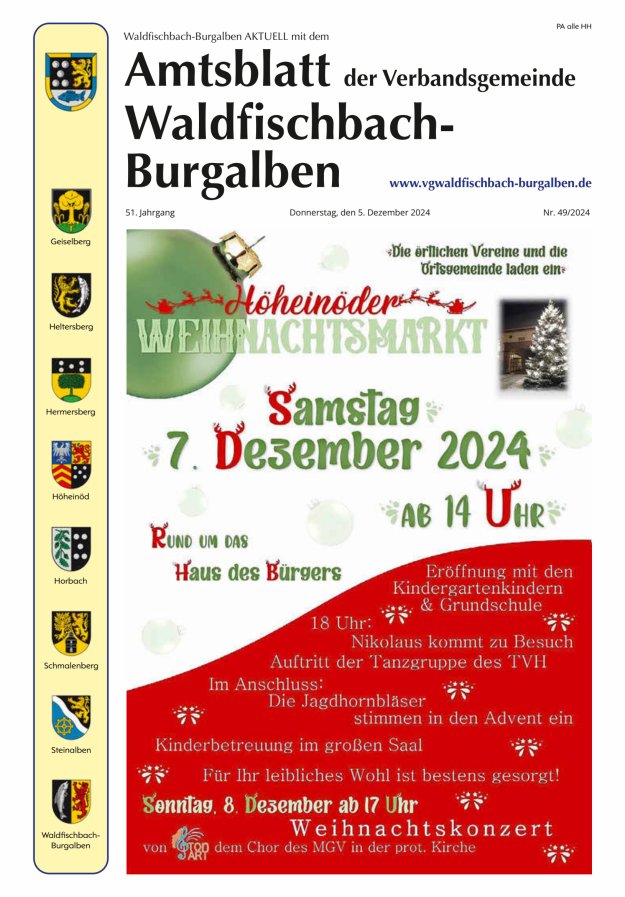 Amtsblatt der Verbandsgemeinde Waldfischbach-Burgalben Titelblatt 49/2024