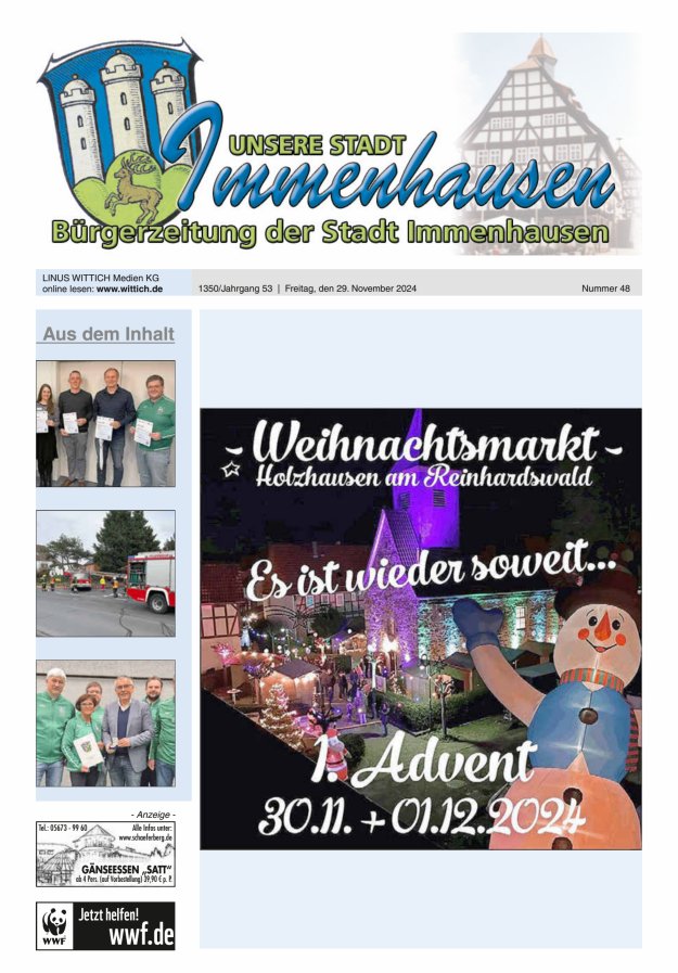 Unsere Stadt Immenhausen Titelblatt 48/2024