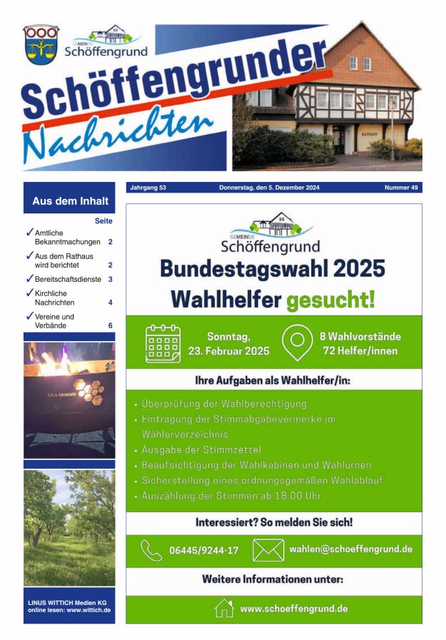 Schöffengrunder Nachrichten Titelblatt 49/2024