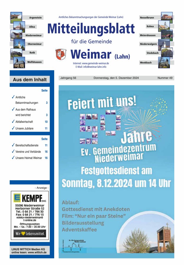 Mitteilungsblatt für die Gemeinde Weimar Titelblatt 49/2024