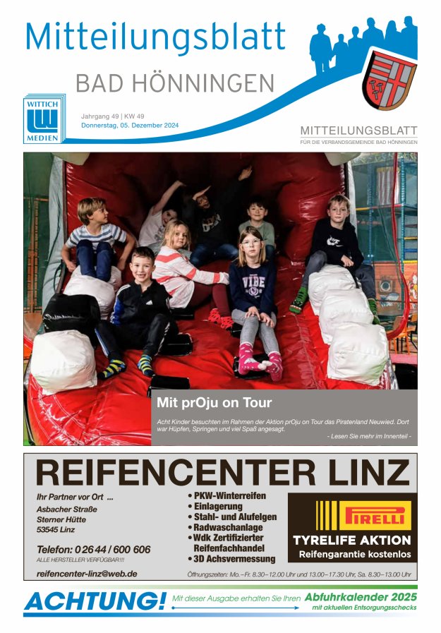 Mitteilungsblatt für den Bereich der Verbandsgemeinde Bad Hönningen Titelblatt 49/2024