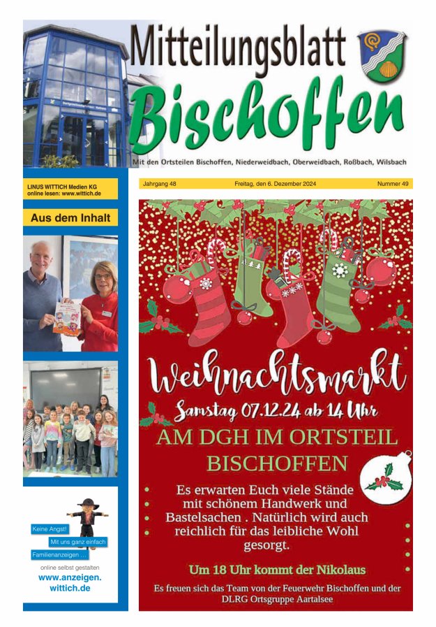 Mitteilungsblatt für die Gemeinde Bischoffen Titelblatt 49/2024