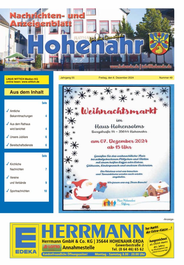 Nachrichten- und Anzeigenblatt für die Gemeinde Hohenahr Titelblatt 49/2024
