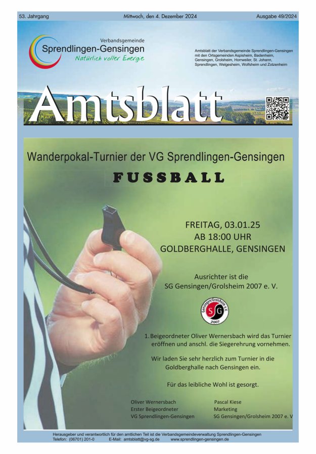 Amtsblatt VG Sprendlingen-Gensingen Titelblatt 49/2024