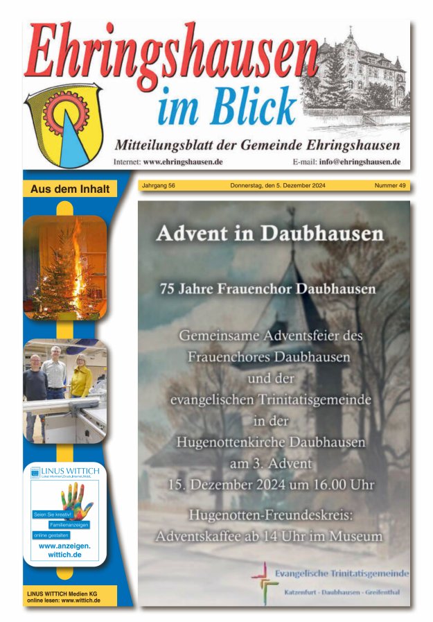 Mitteilungsblatt der Gemeinde Ehringshausen Titelblatt 49/2024