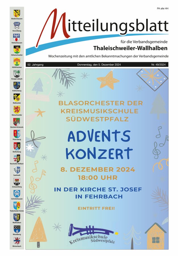 Mitteilungsblatt VG Thaleischweiler-Wallhalben Titelblatt 49/2024