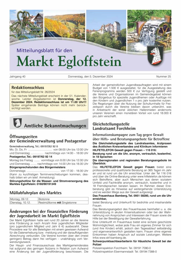 Mitteilungsblatt für den Markt Egloffstein Titelblatt 25/2024