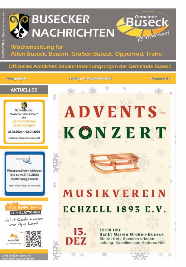 Busecker Nachrichten Titelblatt 49/2024