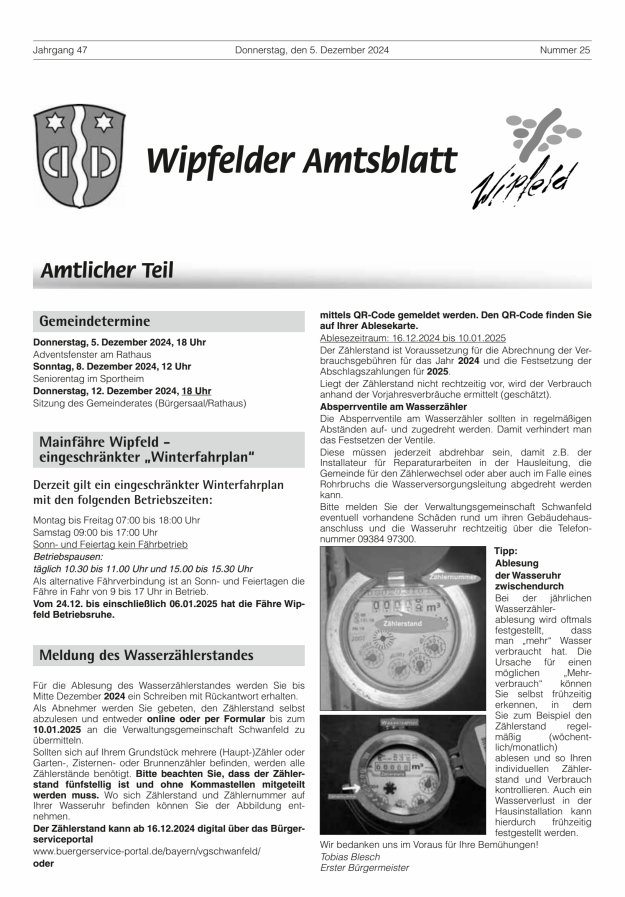 Wipfelder Amtsblatt Titelblatt 25/2024