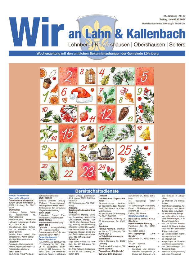 Amtliches Mitteilungsblatt der Gemeinde Löhnberg Titelblatt 49/2024