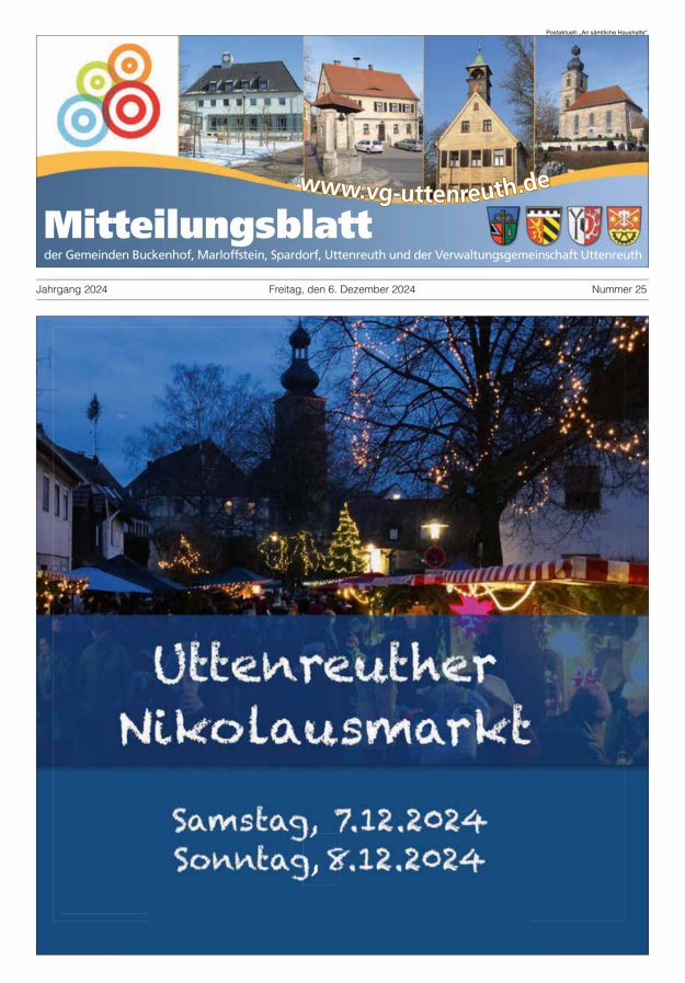 Mitteilungsblatt der Verwaltungsgemeinschaft Uttenreuth Titelblatt 25/2024