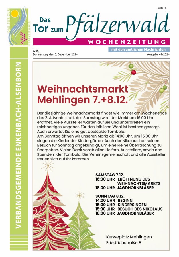 Das Tor zum Pfälzer Wald - VG Enkenbach-Alsenborn Titelblatt 49/2024