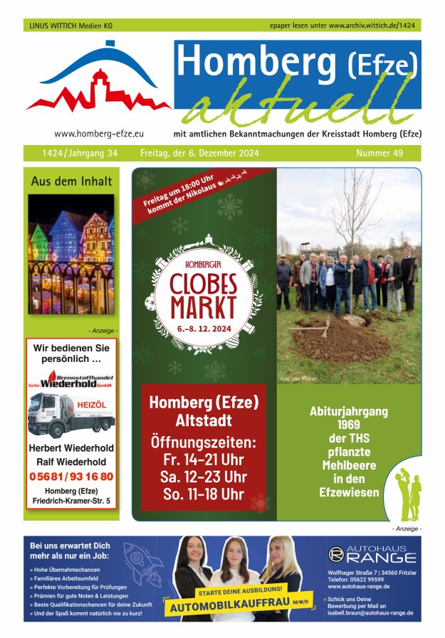 Homberg Efze aktuell Titelblatt 49/2024