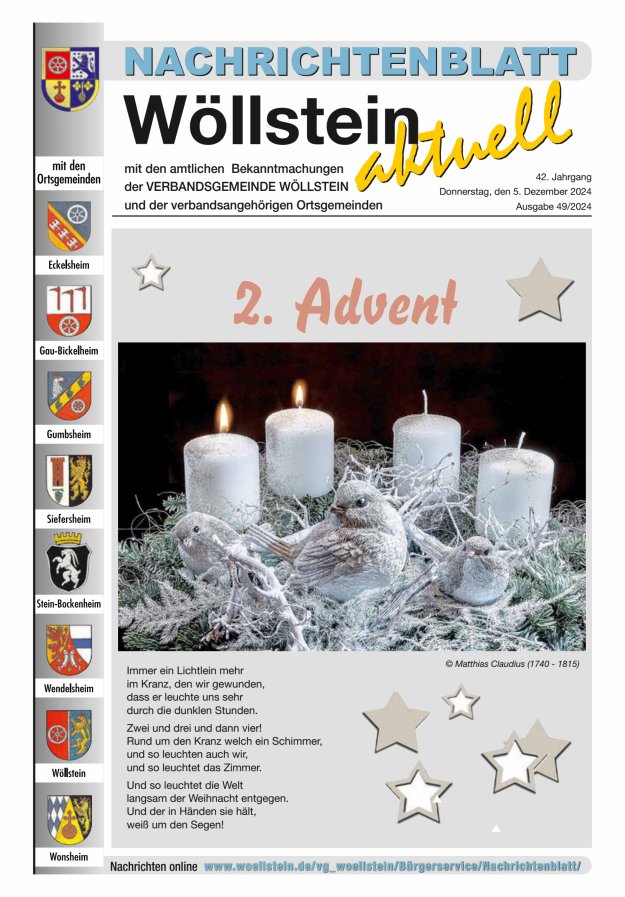 Nachrichtenblatt Wöllstein aktuell Titelblatt 49/2024