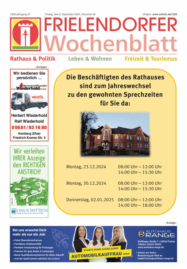 Frielendorfer Wochenblatt Titelblatt 49/2024