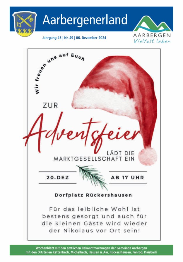 Aarbergenerland - Wochenblatt mit den amtlichen Bekanntmachungen Titelblatt 49/2024