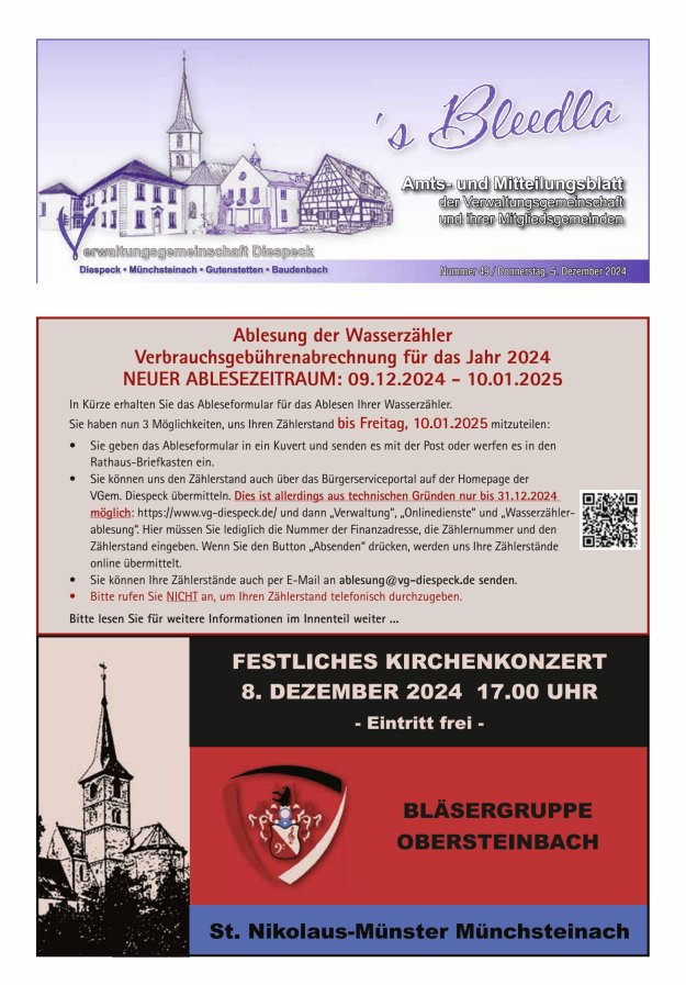Amts- und Mitteilungsblatt VGem Diespeck Titelblatt 49/2024