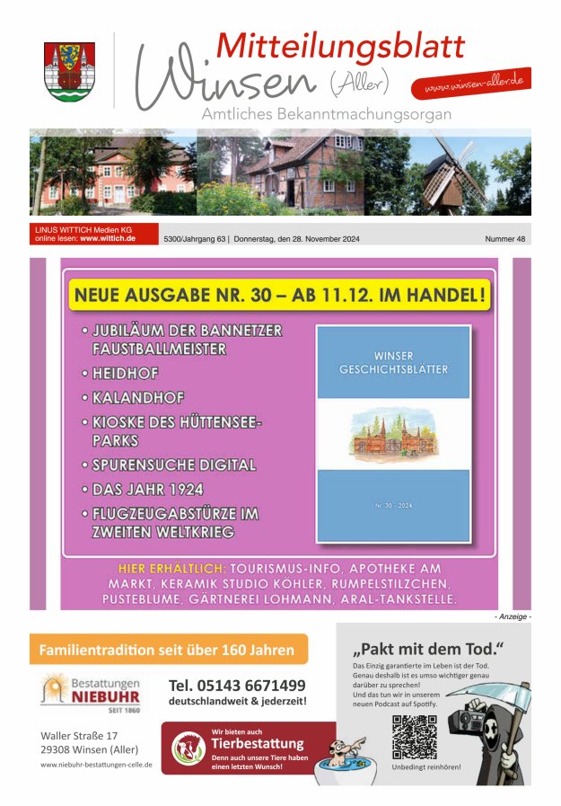 Mitteilungsblatt der Gemeinde Winsen Titelblatt 48/2024