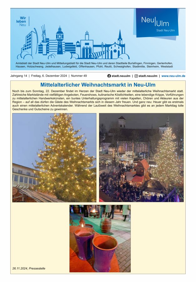 Amtsblatt der Stadt Neu-Ulm und Mitteilungsblatt für die Stadt Neu-Ulm Titelblatt 49/2024