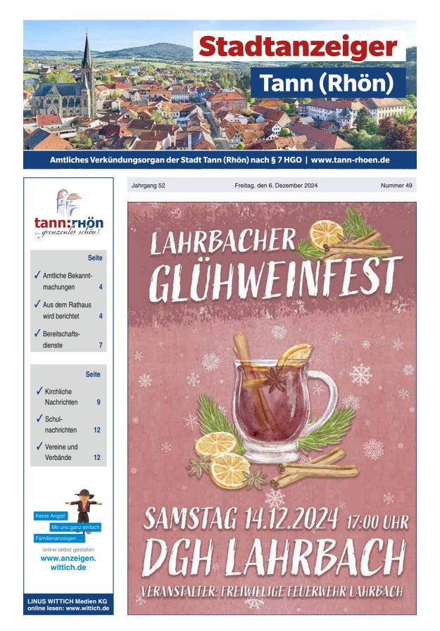 Stadtanzeiger Tann (Rhön) Titelblatt 49/2024