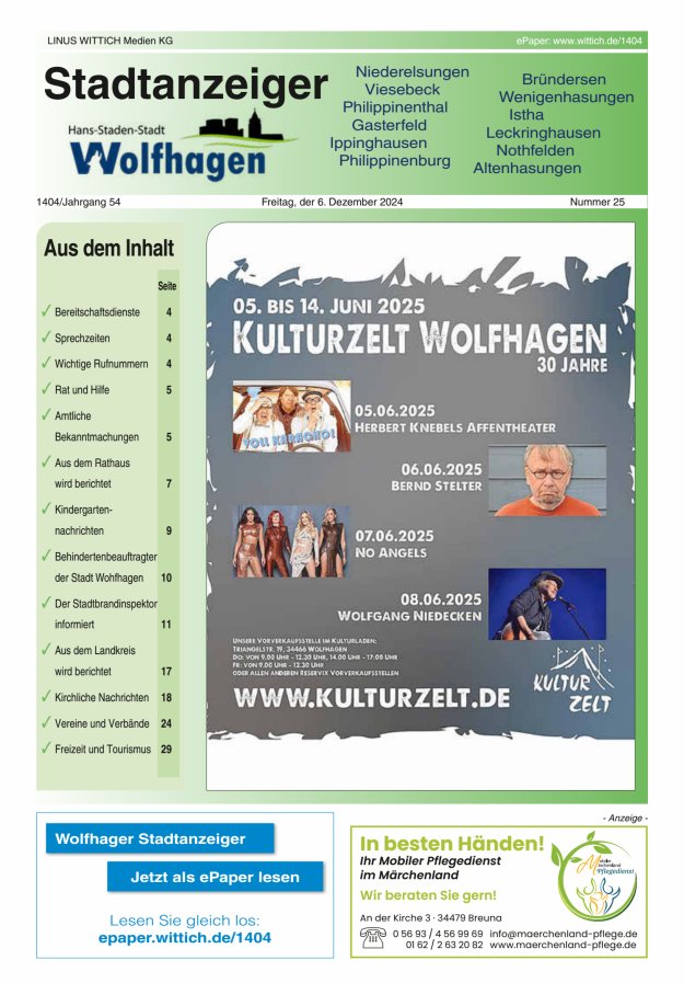 Wolfhager Stadtanzeiger Titelblatt 25/2024