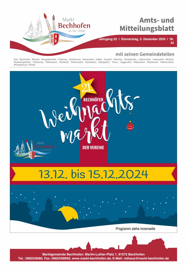 Amts- und Mitteilungsblatt für den Markt Bechhofen Titelblatt 24/2024
