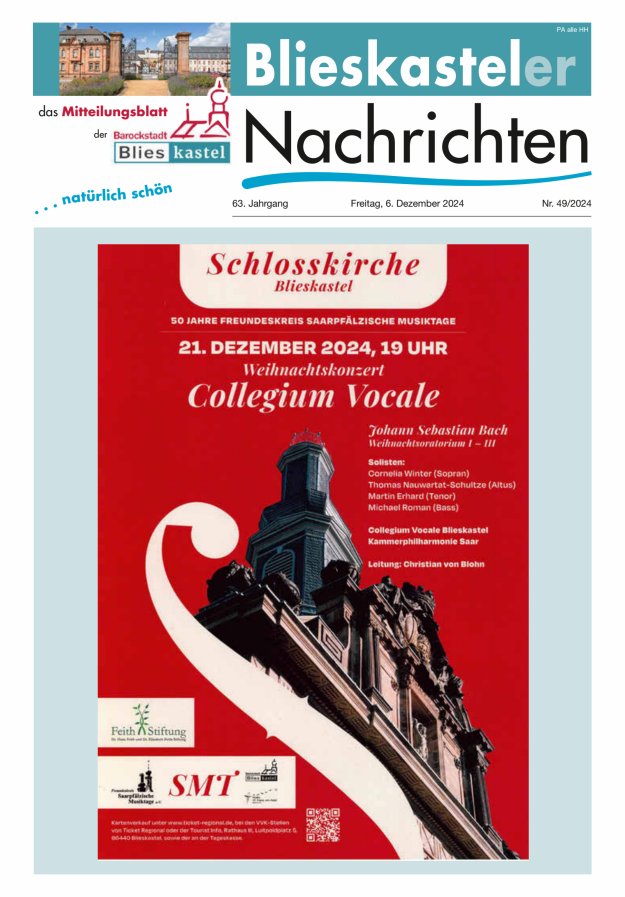 Blieskasteler Nachrichten  Titelblatt 49/2024