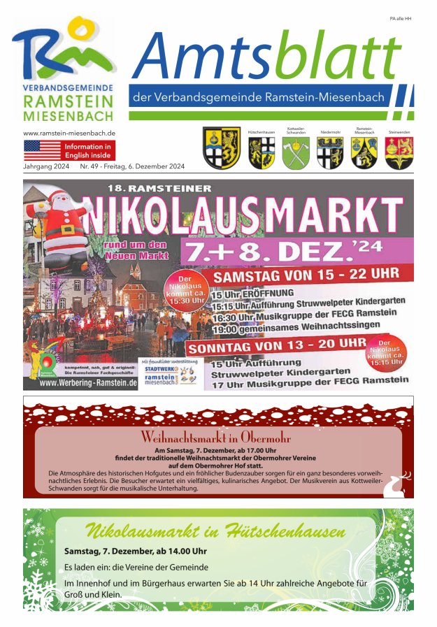 Amtsblatt VG Ramstein-Miesenbach Titelblatt 49/2024