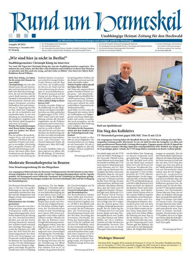 Rund um Hermeskeil Titelblatt 49/2024