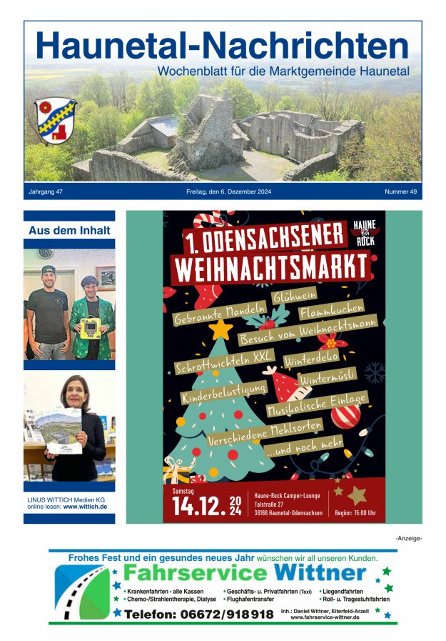 Haunetal-Nachrichten Titelblatt 49/2024