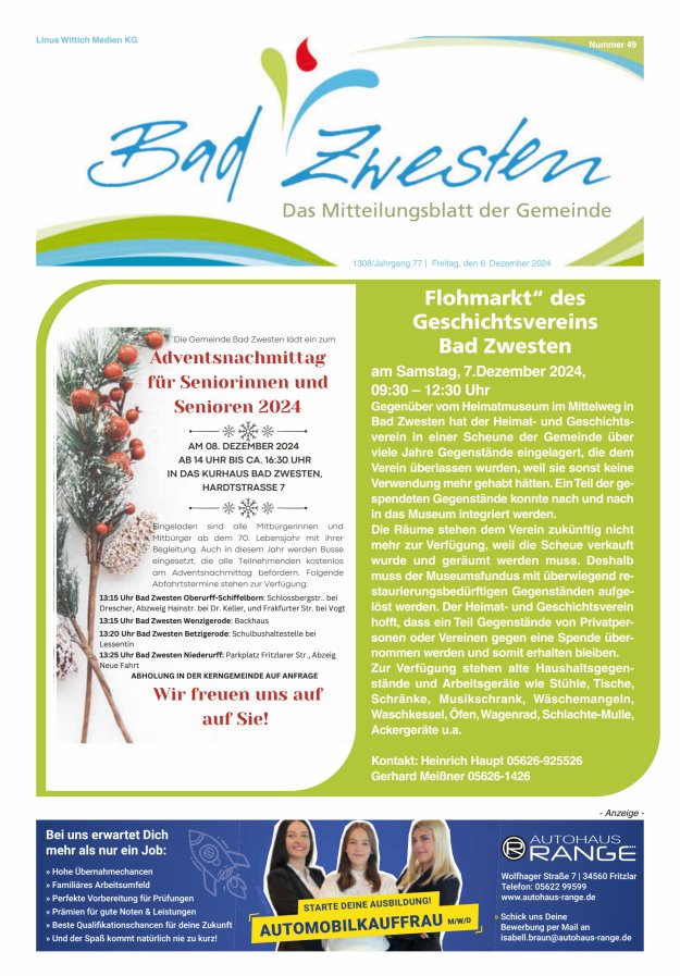 Heimatzeitung Bad Zwesten Titelblatt 49/2024