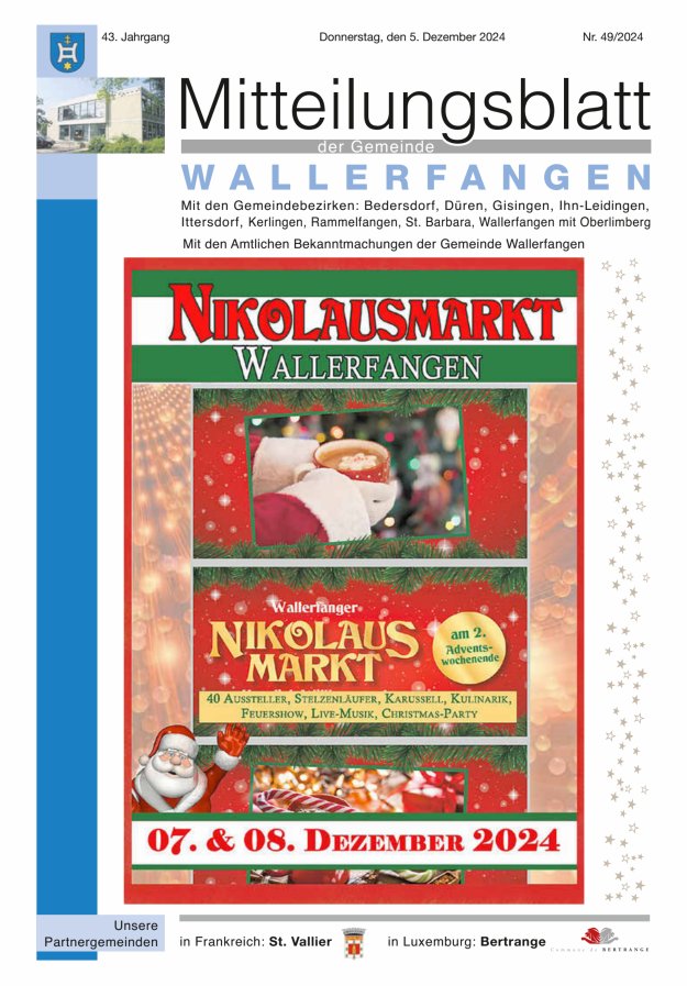 Mitteilungsblatt Gemeinde Wallerfangen Titelblatt 49/2024