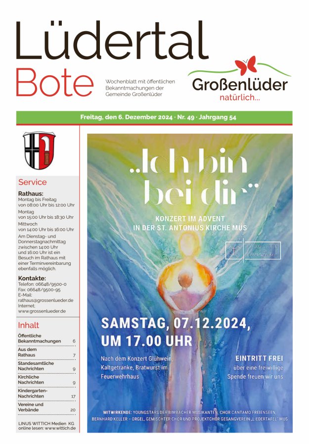 Wochenblatt mit öffentlichen Bekanntmachungen der Gemeinde Großenlüder Titelblatt 49/2024