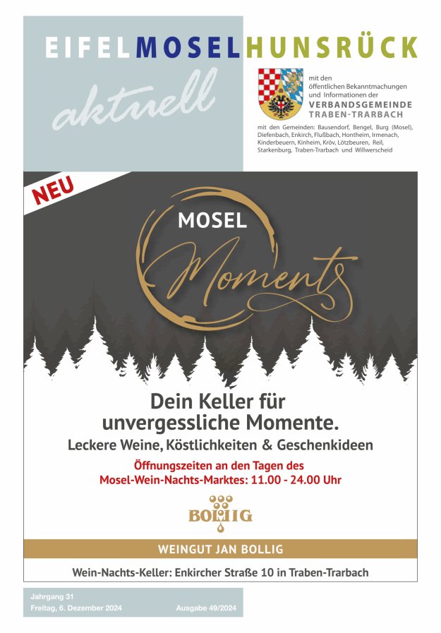Eifel-Mosel-Hunsrück aktuell VG Traben-Trarbach Titelblatt 49/2024