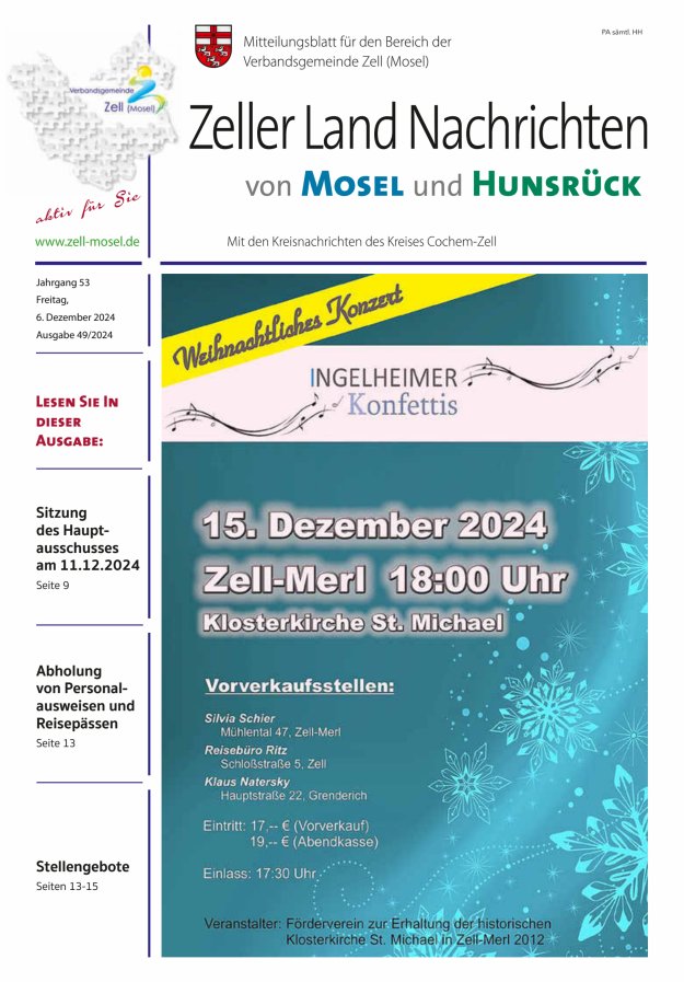 Zeller Land Nachrichten Titelblatt 49/2024