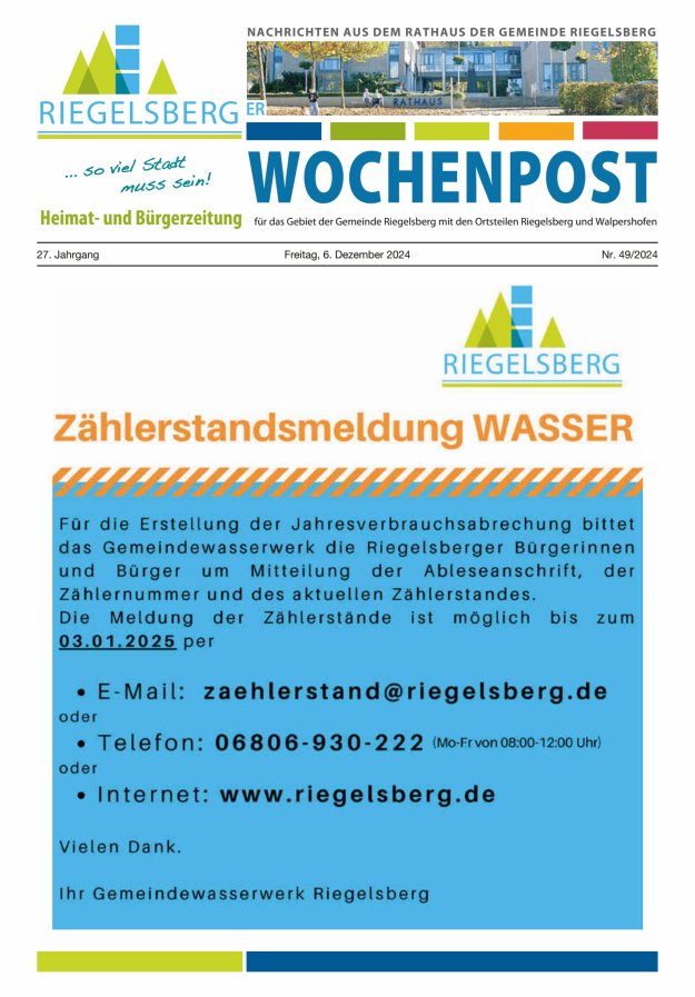 Riegelsberger Wochenpost Titelblatt 49/2024