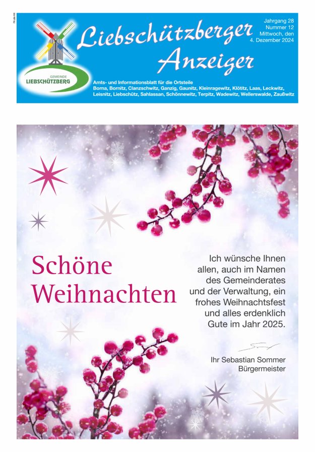 Liebschützberger Anzeiger - Amts- und Informationsblatt Titelblatt 12/2024