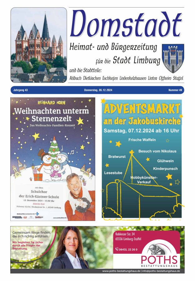 Domstadt - Heimat- und Bürgerzeitung für die Stadt Limburg Titelblatt 49/2024