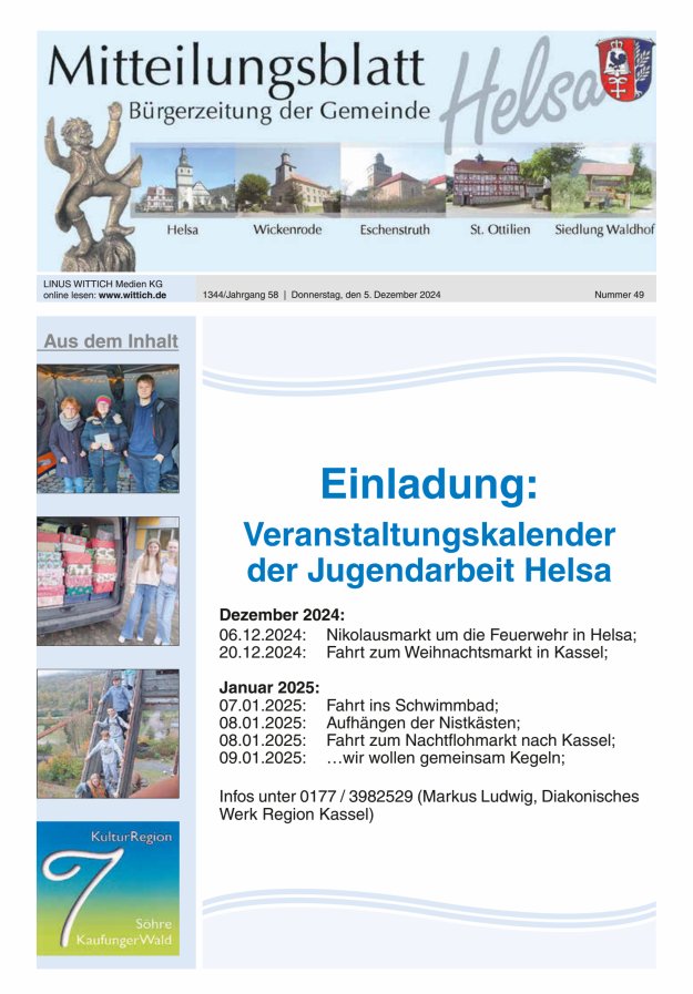 Mitteilungsblatt Helsa Titelblatt 49/2024