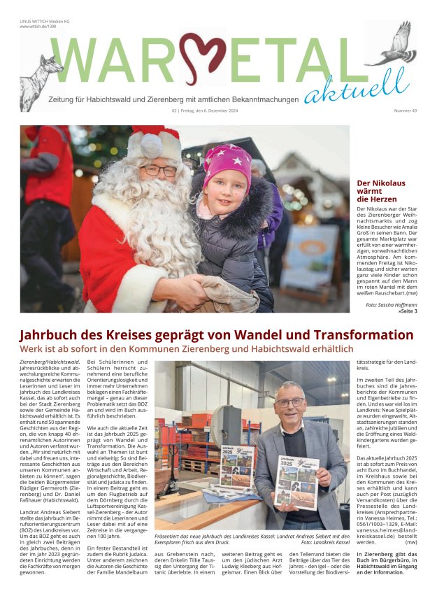 Warmetal aktuell (Habichtswald + Zierenberg) Titelblatt 49/2024