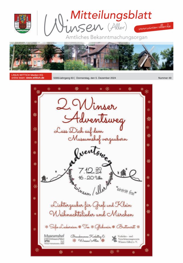 Mitteilungsblatt der Gemeinde Winsen Titelblatt 49/2024