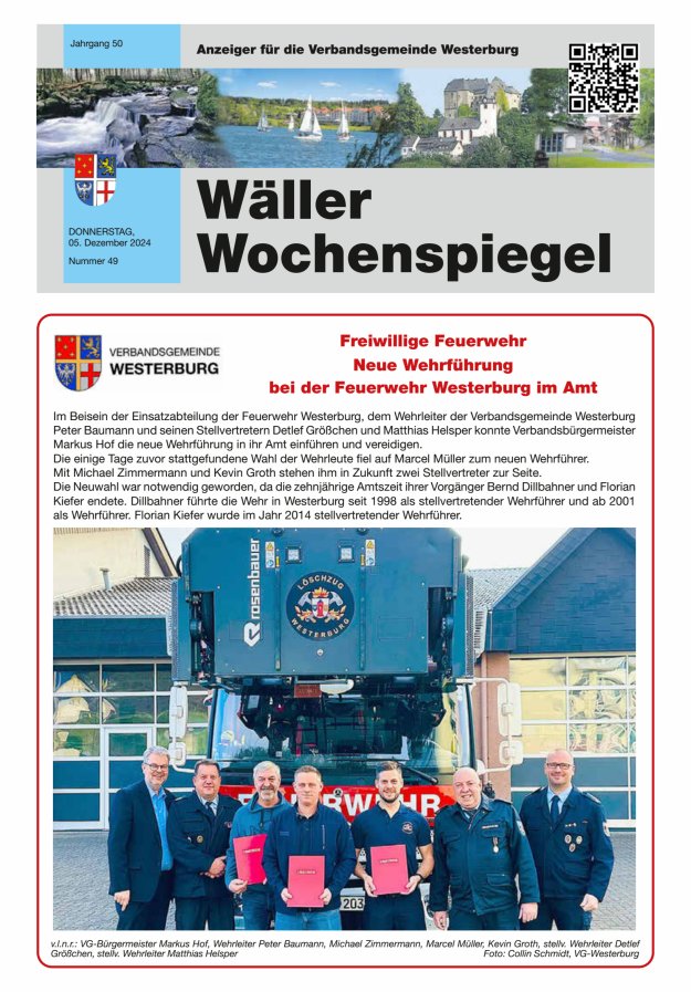 Wäller Wochenspiegel - Anzeiger für die Verbandsgemeinde Westerburg Titelblatt 49/2024