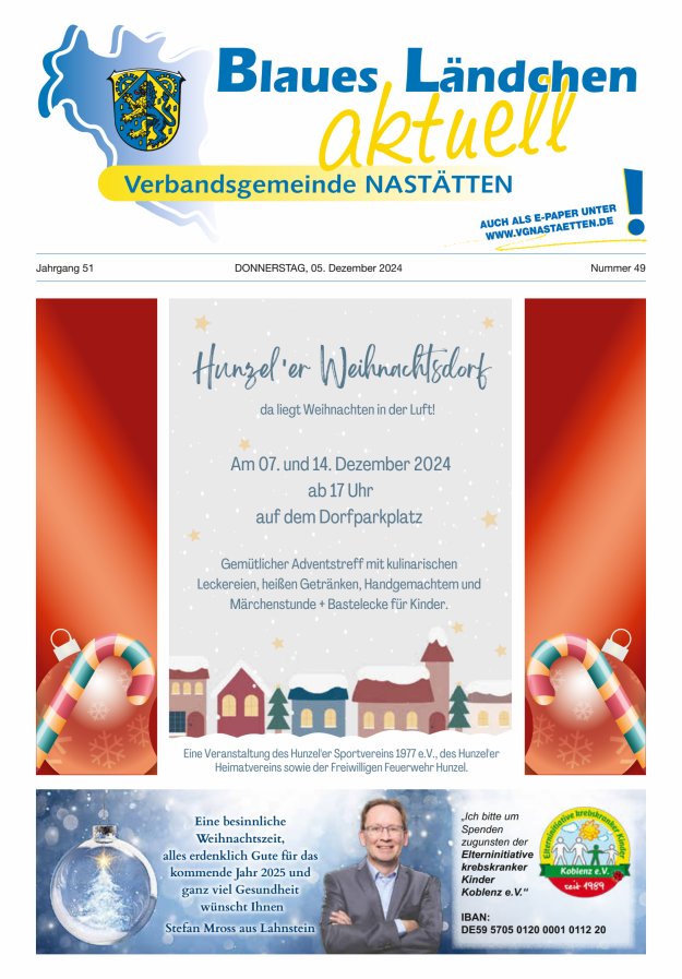 Blaues Ländchen aktuell - Heimat- u Bürgerzeitung VG Nastätten Titelblatt 49/2024