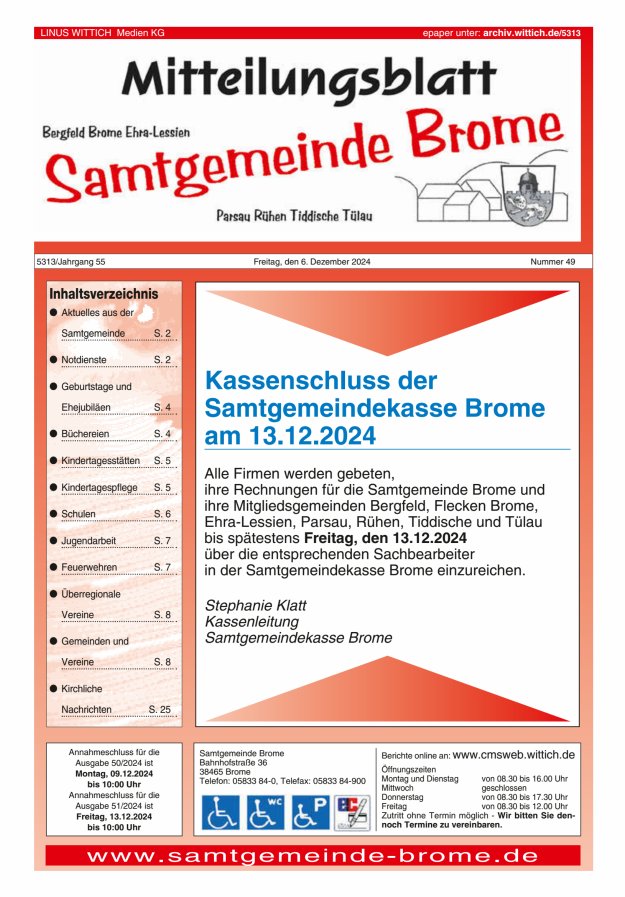 Mitteilungsblatt der Samtgemeinde Brome Titelblatt 49/2024