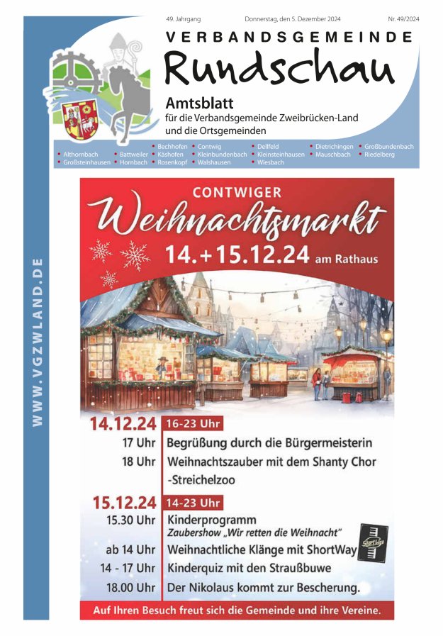 Verbandsgemeinde Rundschau Zweibrücken-Land Titelblatt 49/2024